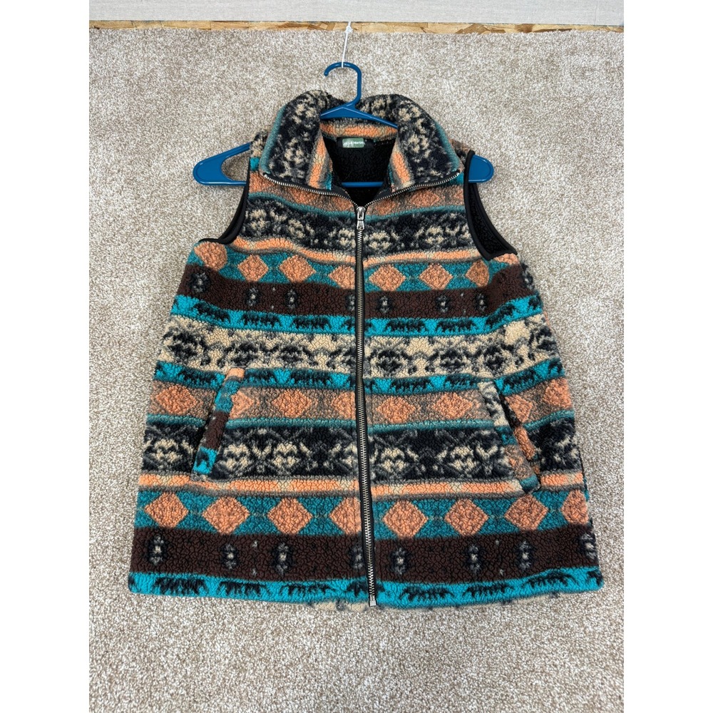 Lomon Womens Southwestern‎ Sherpa Fleece Vest Full Zip Turquoise Orange Small S